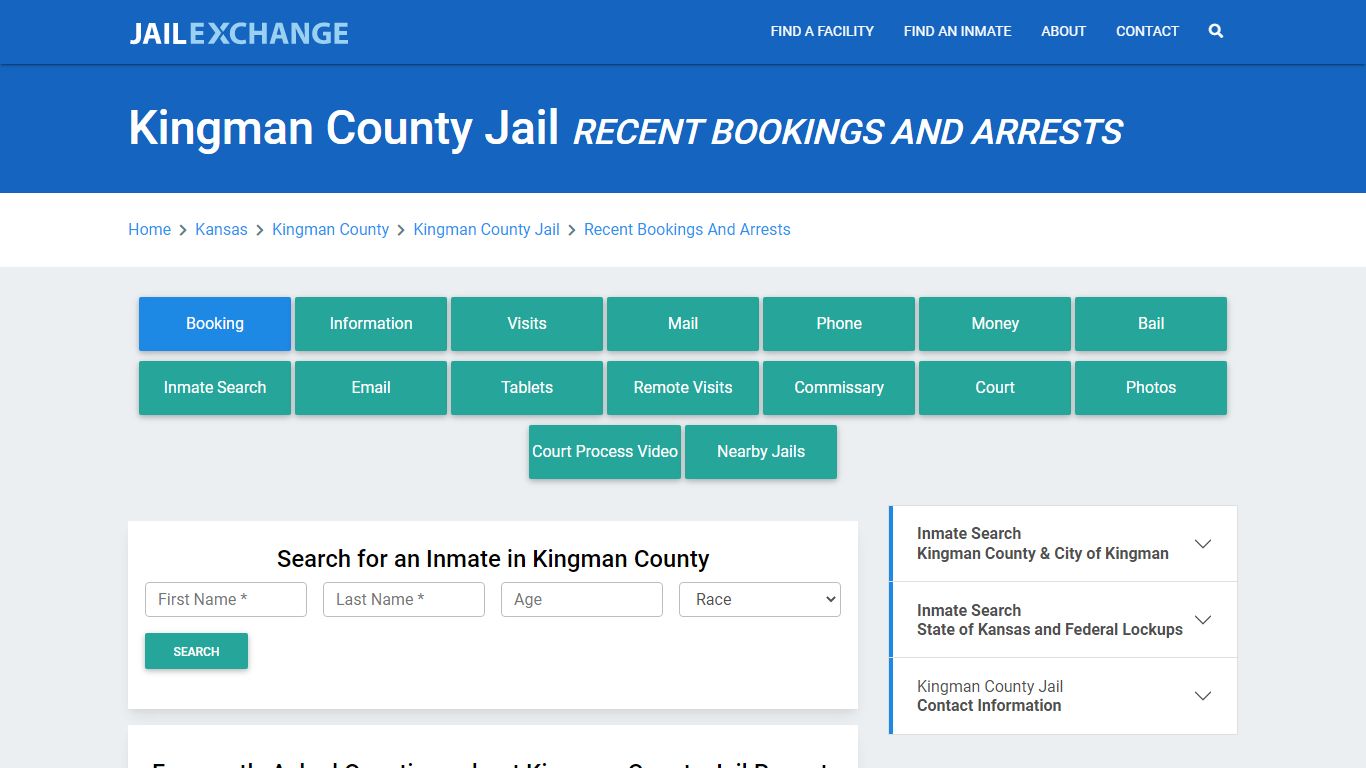 Kingman County Jail Recent Bookings And Arrests - Jail Exchange