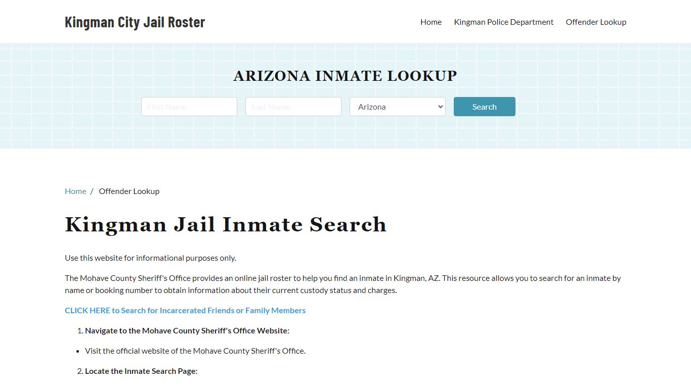 Kingman, AZ Detainee Lookup - Kingman City Jail